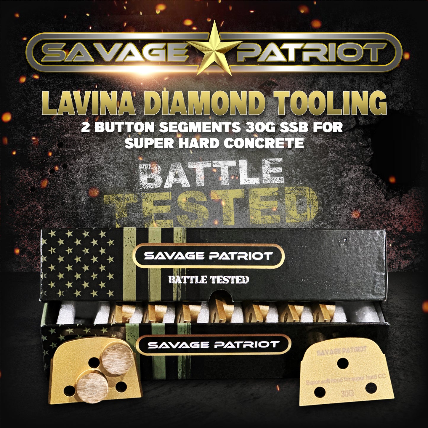 Lavina Diamond Tooling (Savage Patriot) 2 Button Segments 30G SSB For Super Hard Concrete