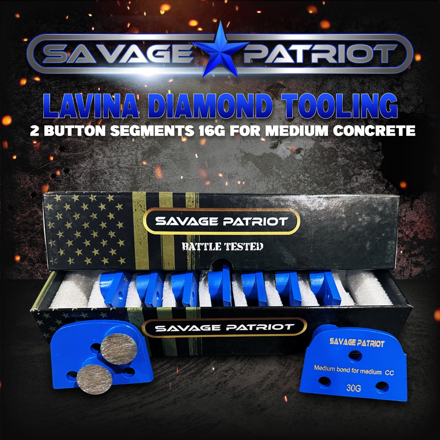 Lavina Diamond Tooling (Savage Patriot) 2 Button Segments 16G for Medium Concrete