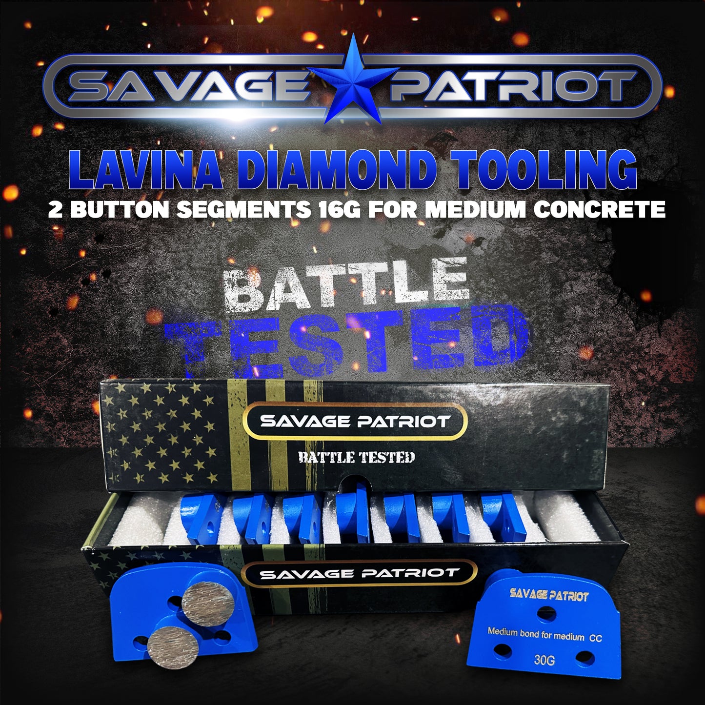 Lavina Diamond Tooling (Savage Patriot) 2 Button Segments 16G for Medium Concrete