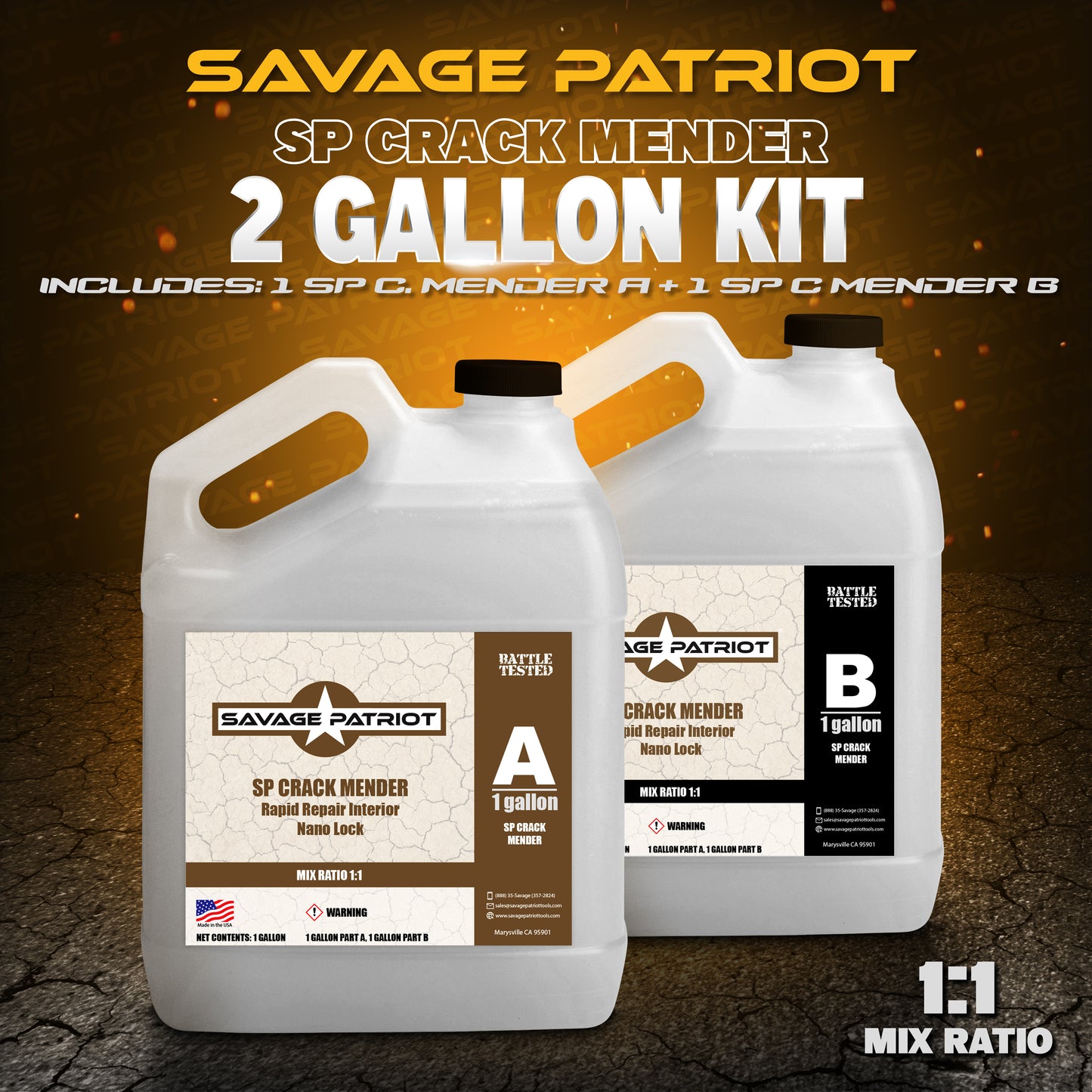 Savage Patriot Crack Mender/ Grout Coat for pin holes/ Spall repair- #1 Fast Set Crack Repair (Concrete Repair)