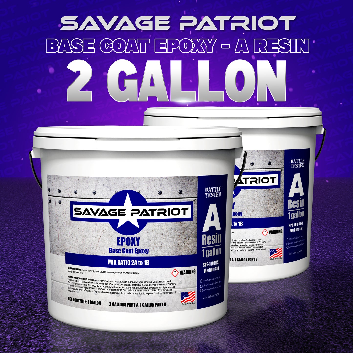 Savage Patriot SPE.100 (2:1 Base Coat Clear Epoxy) 3 Gallon Kits Great for Flake or Broadcast Systems