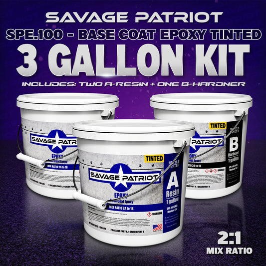 Savage Patriot SPE.100 (2:1 Base Coat TINTED Epoxy) 3 Gallon Kits Great for Flake or Broadcast Systems