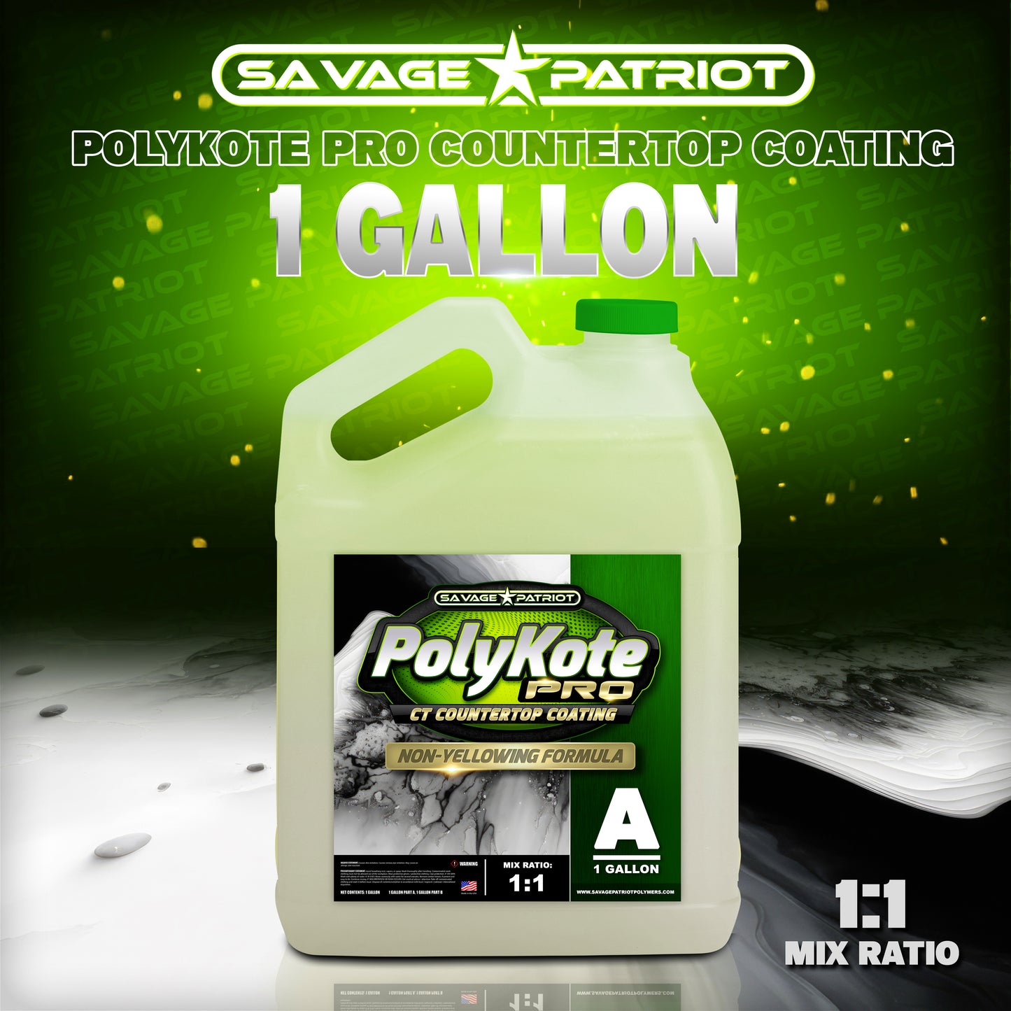 Savage Patriot-POLYKOTE PRO- CT UV Countertop Coating (2 Gallon Kit) LESS WORKING TIME /FASTER CURE TIME