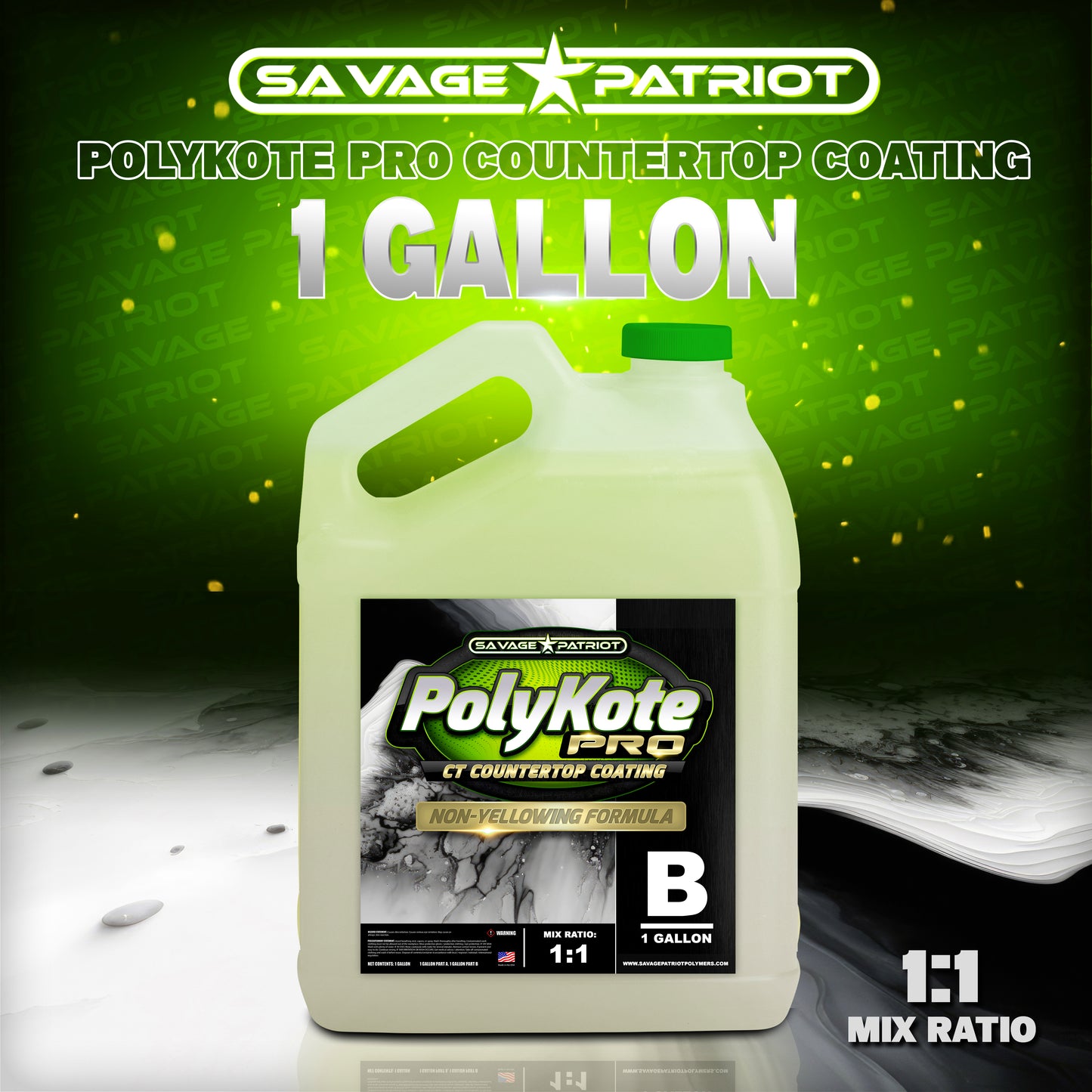 Savage Patriot-POLYKOTE PRO- CT UV Countertop Coating (2 Gallon Kit) LESS WORKING TIME /FASTER CURE TIME