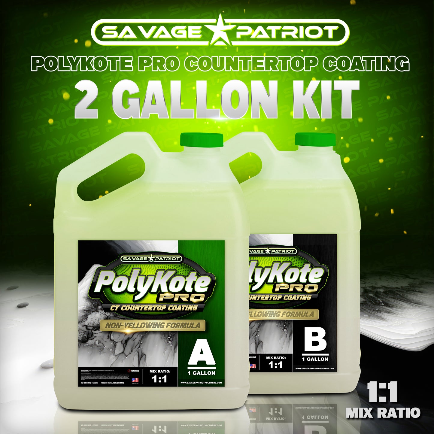 Savage Patriot-POLYKOTE PRO- CT UV Countertop Coating (2 Gallon Kit) LESS WORKING TIME /FASTER CURE TIME